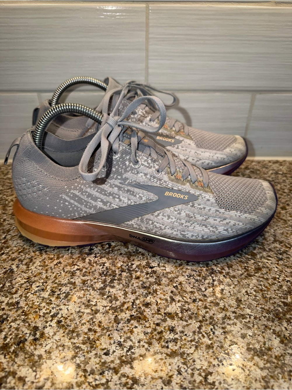 Brooks Women’s Gray Athletic Running Shoes with Rose Gold Accents